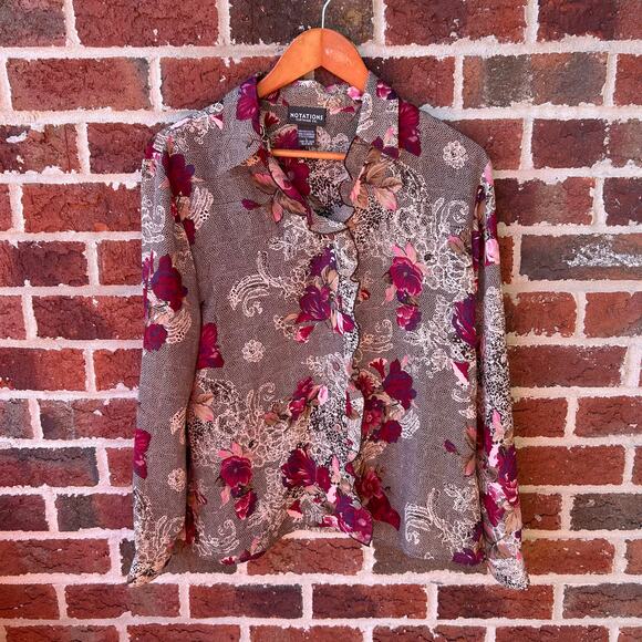 Notations Tops - Notations Floral Snakeskin Ruffle Blouse Size Large